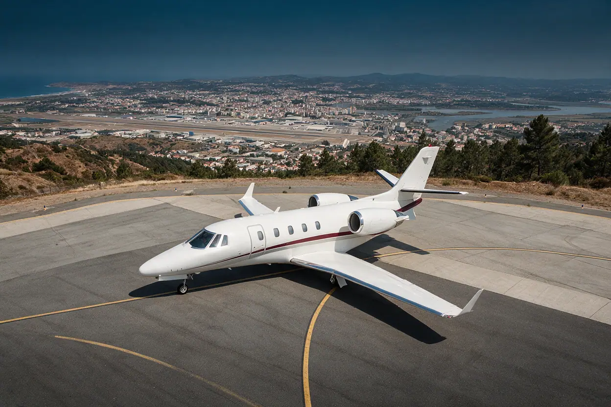 Midsize jet on the ramp